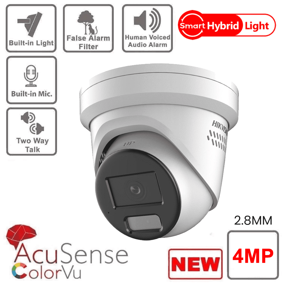 HIKVISION 4 MP SMART HYBRID LIGHT WITH COLORVU FIXED TURRET NETWORK CAMERA 2.8MM TWO-WAY AUDIO DS-2CD2347G2H-LISU/SL