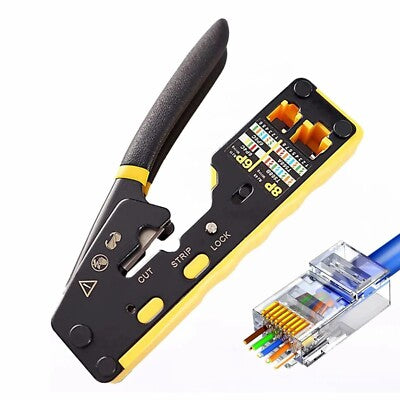 Ratcheting Ethernet Cable Crimper / Stripper / Cutter, for Pass-Thru